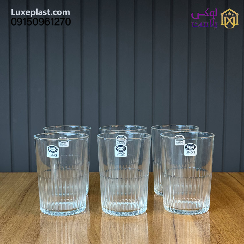لیوان شیشه ای شیاردار 6 عددی لیمون 2216