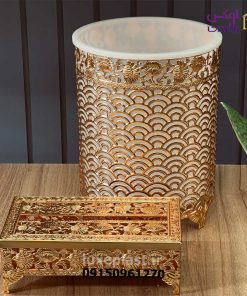 ست سطل و دستمال فلزی طلایی طرحدار 3281