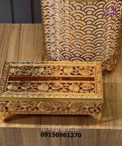 ست سطل و دستمال فلزی طلایی طرحدار 3281