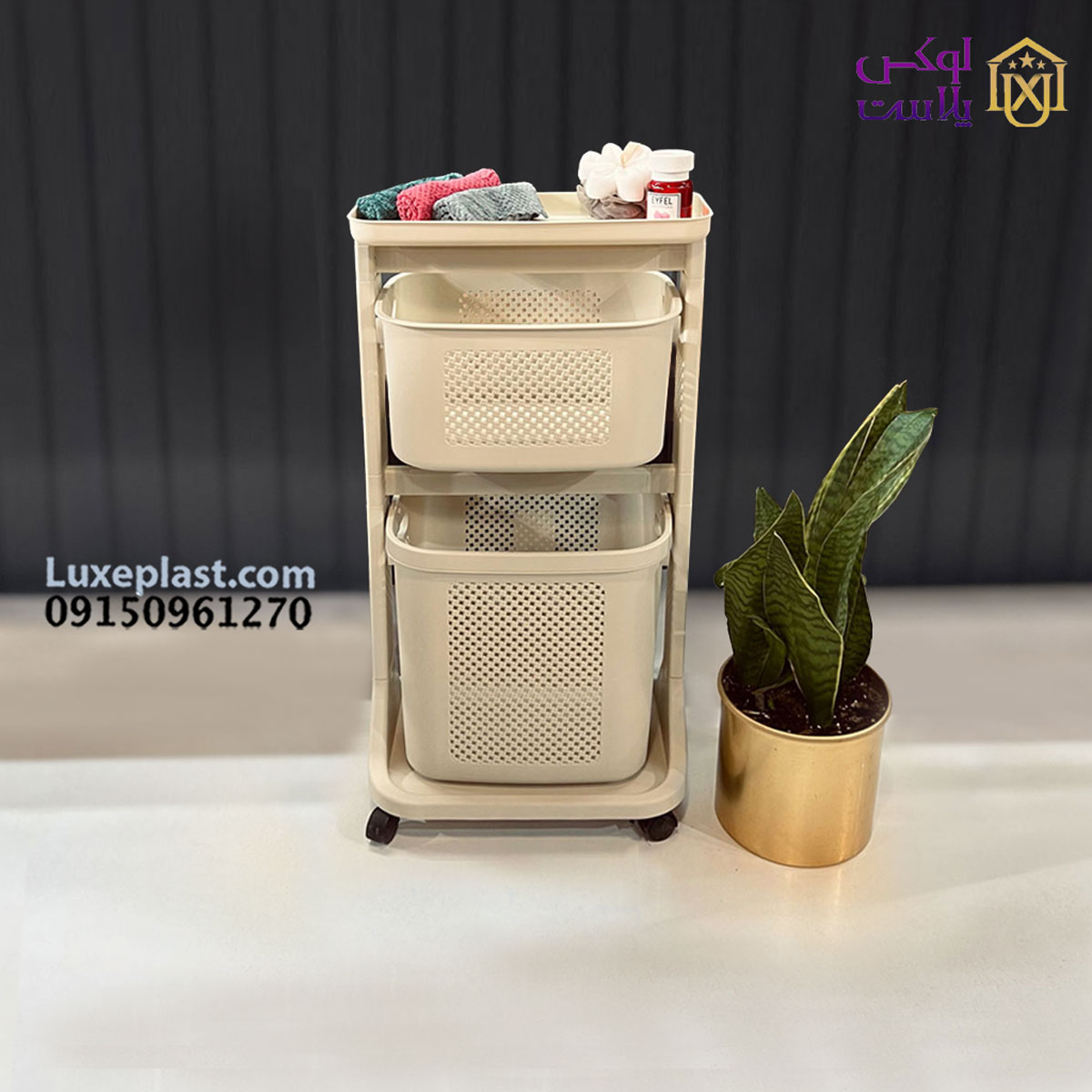 سبدرخت چرخدار 2 طبقه طرح بافت لیمون 2141