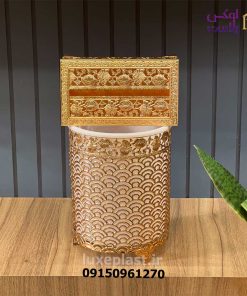 ست سطل و دستمال فلزی طلایی طرحدار 3281