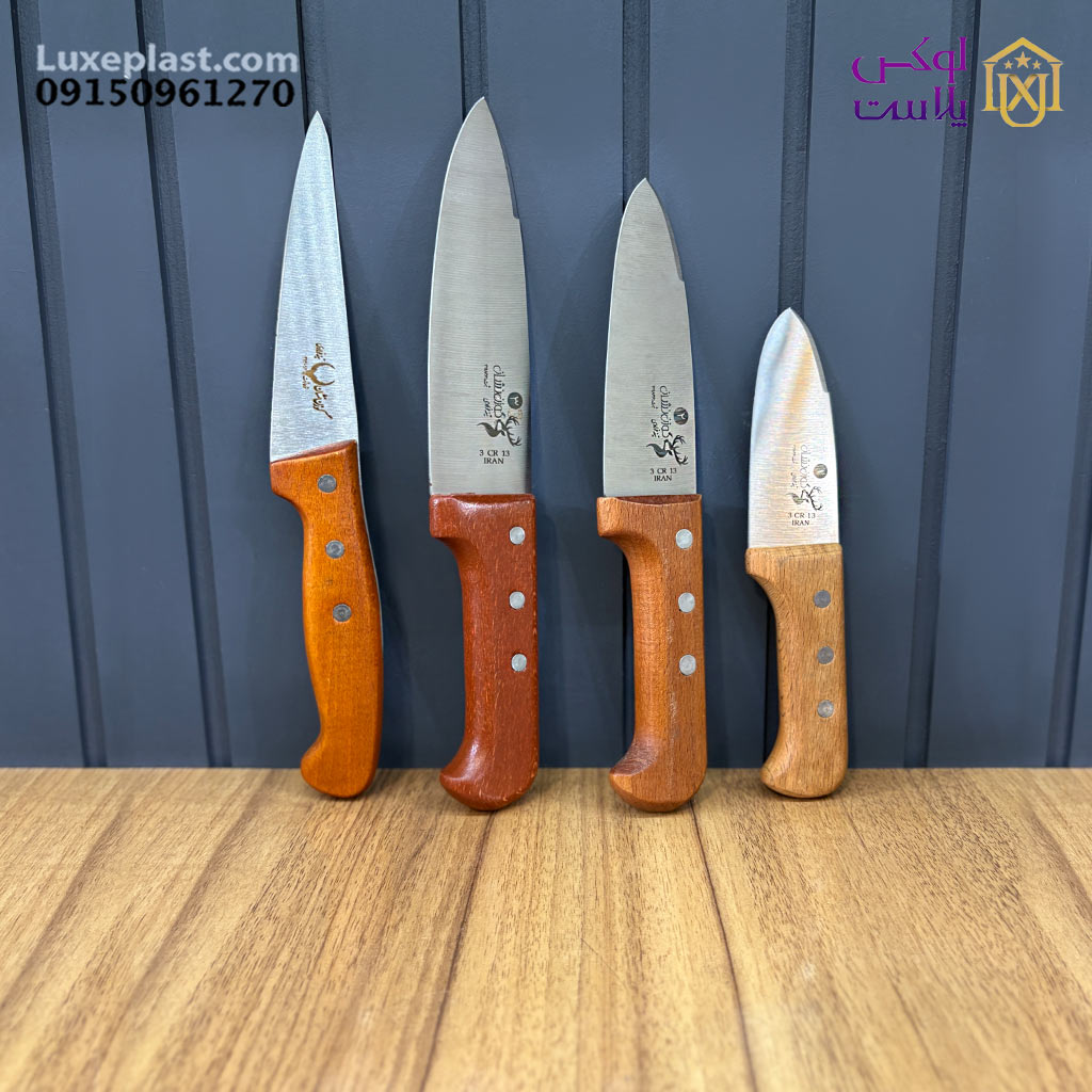 چاقو آشپزخانه دسته چوبی گوزن نشان در 4 سایز