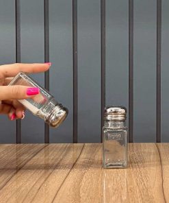 نمک پاش چهارگوش شیشه ای دو عددی درب استیل لیمون 2053