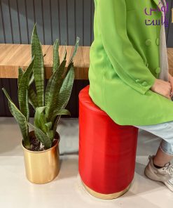 پاف استوانه ای چرم قرمز رنگ