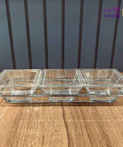 اردوخوری شیشه ای مربع 3 خانه لیمون