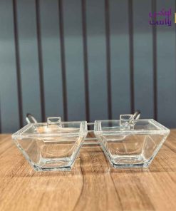 اردوخوری شیشه ای مربع 2خانه لیمون