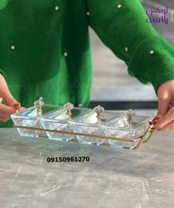 اردوخوری شیشه ای مستطیل 4 خانه لیمون
