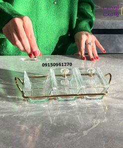 اردوخوری شیشه ای مستطیل 3خانه لیمون