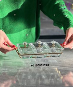 اردوخوری شیشه ای مستطیل 3خانه لیمون