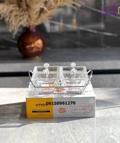 اردوخوری شیشه ای مربع 4 خانه لیمون