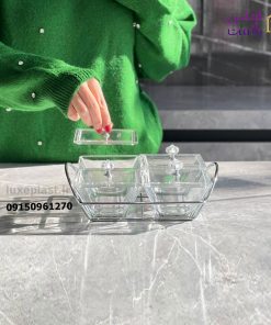 اردوخوری شیشه ای مربع 4 خانه لیمون