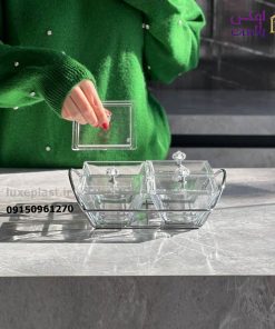 اردوخوری شیشه ای مربع 4 خانه لیمون