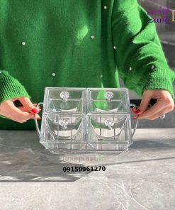 اردوخوری شیشه ای مربع 4خانه لیمون 2108