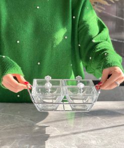 اردوخوری شیشه ای مربع 4 خانه لیمون