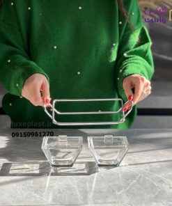 اردوخوری شیشه ای مربع 2خانه لیمون