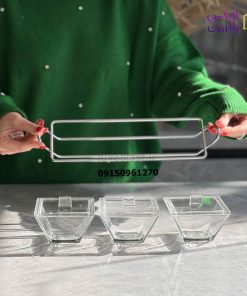 اردوخوری شیشه ای مربع 3 خانه لیمون