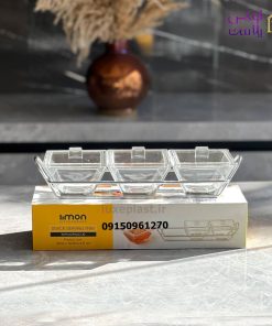 اردوخوری شیشه ای مربع 3 خانه لیمون