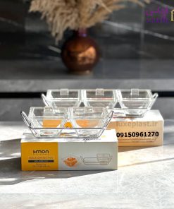 اردوخوری شیشه ای مربع 3 خانه لیمون