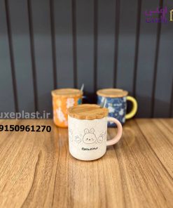 ماگ خرگوشی درب چوبی قاشق دار (8370)