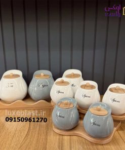 پاسماوری 8پارچه سرامیکی یقه دار استند چوبی6865