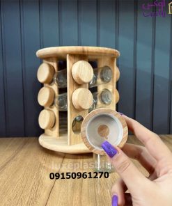جا ادویه گردان 12 تایی چوبی مدل گرد 8062