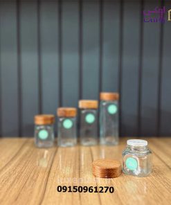 جا ادویه شیشه ای درب چوبی نیلوفر در 5 سایز