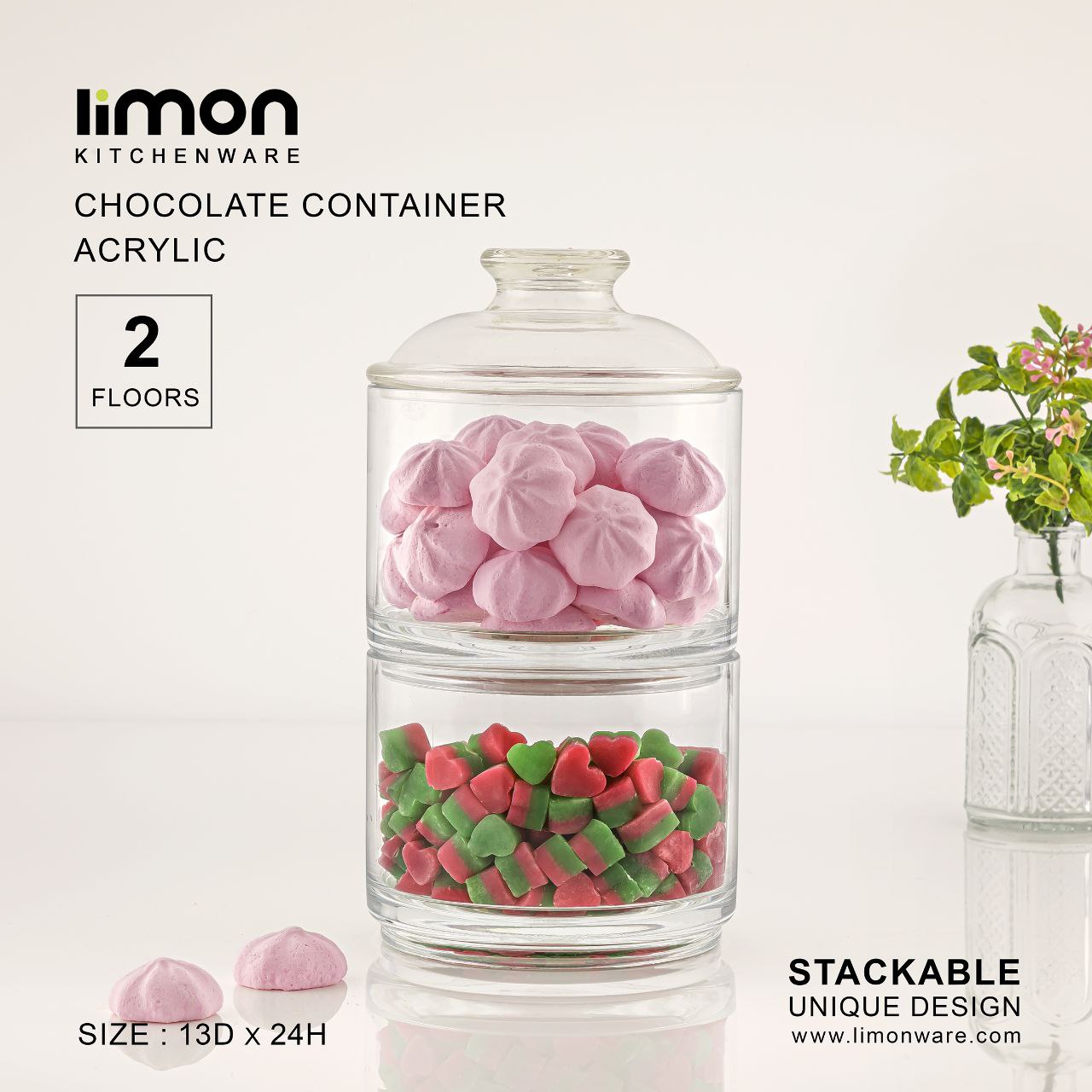 ظرف شکلات خوری دو طبقه اکرولیک لیمون کد 2109
