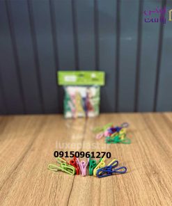 گیره لباس فلزی روکشدار رنگی بسته 12 عددی