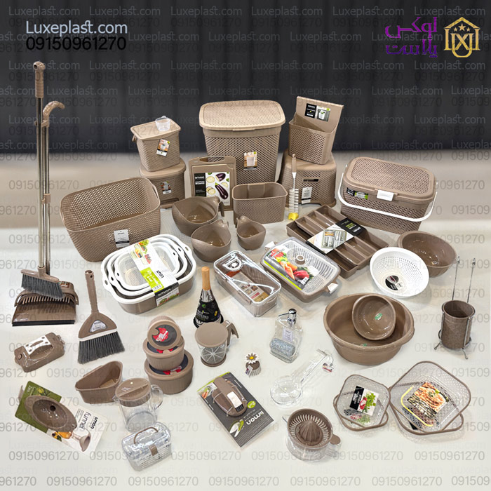 سرویس جهیزیه پلاسکو 49 پارچه طرح بافت لیمون رنگ موکا