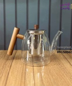قوری پیرکس استوانه ای دسته چوبی