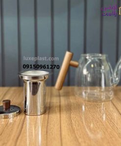 قوری پیرکس استوانه ای دسته چوبی
