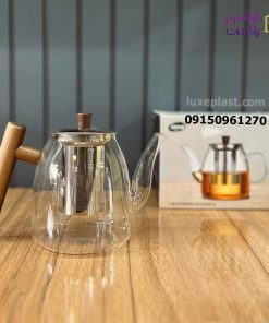 قوری پیرکس استوانه ای دسته چوبی