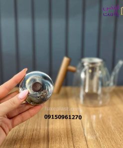 قوری پیرکس استوانه ای دسته چوبی