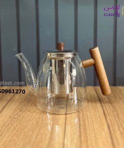 قوری پیرکس استوانه ای دسته چوبی
