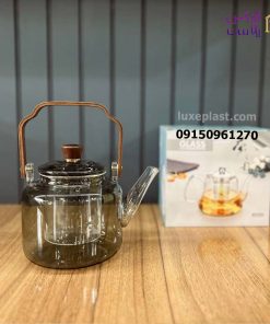 قوری پیرکس دودی دسته چوبی