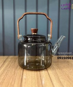 قوری پیرکس دودی دسته چوبی