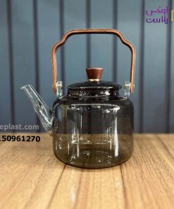 قوری پیرکس دودی دسته چوبی