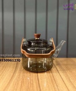 قوری پیرکس دودی دسته چوبی
