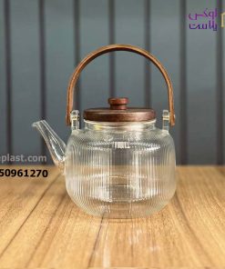 قوری پیرکس راه راه درب چوبی