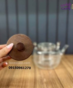 قوری پیرکس راه راه درب چوبی