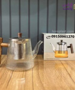 قوری پیرکس استوانه ای دسته چوبی