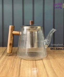 قوری پیرکس استوانه ای دسته چوبی