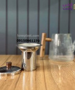 قوری پیرکس استوانه ای دسته چوبی