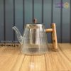 قوری پیرکس استوانه ای دسته چوبی