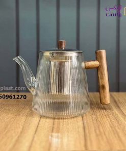 قوری پیرکس استوانه ای دسته چوبی