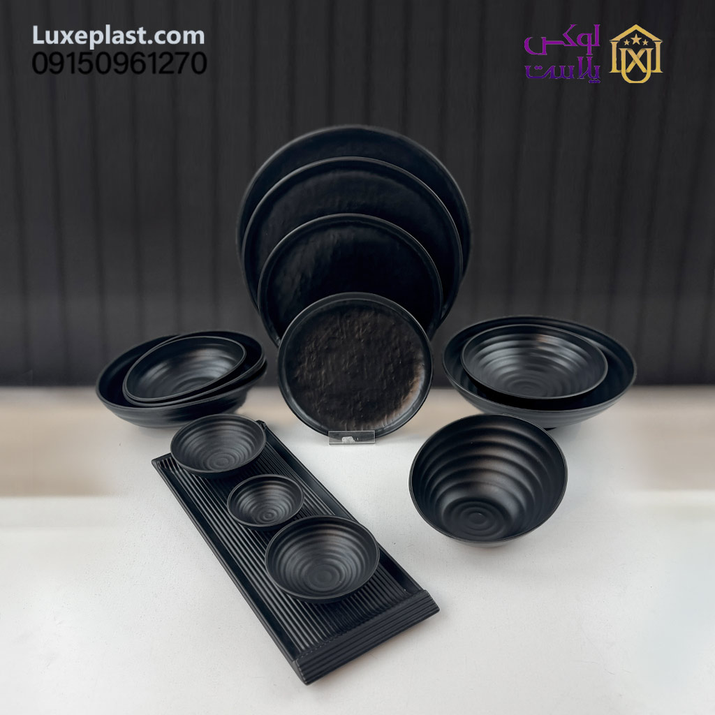 ظروف ملامین رستورانی مشکی مدل لبه دار