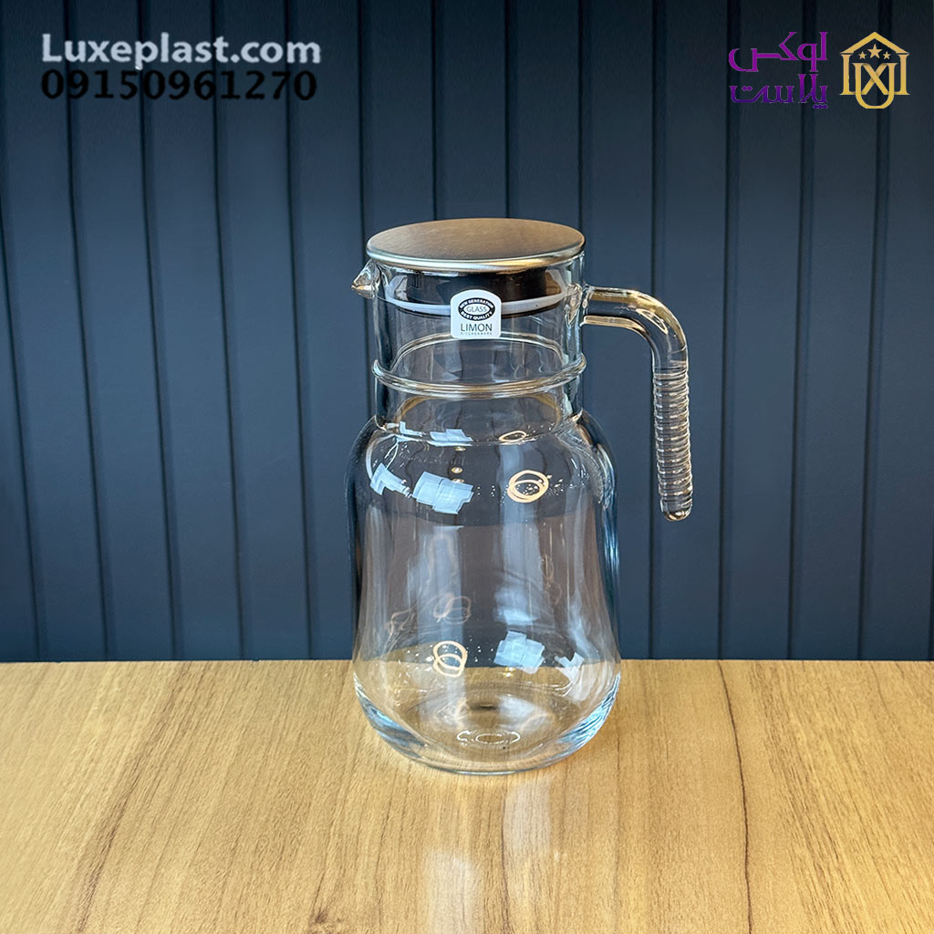 پارچ شیشه ای شیاردار 1/5لیتر درب استیل لیمون 2375