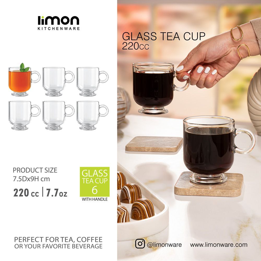 فنجان شیشه ای پایه دار 220cc لیمون کد 2484