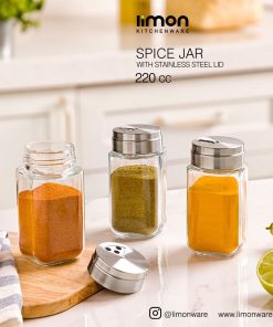 جا ادویه شیشه ای 220cc درب استیل لیمون کد 2420