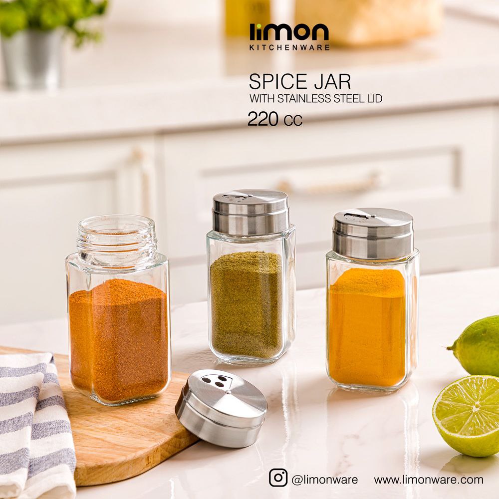 جا ادویه شیشه ای 220cc درب استیل لیمون کد 2420